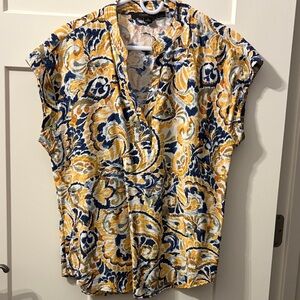 Cynthia Steffe Yellow and Blue Floral Blouse